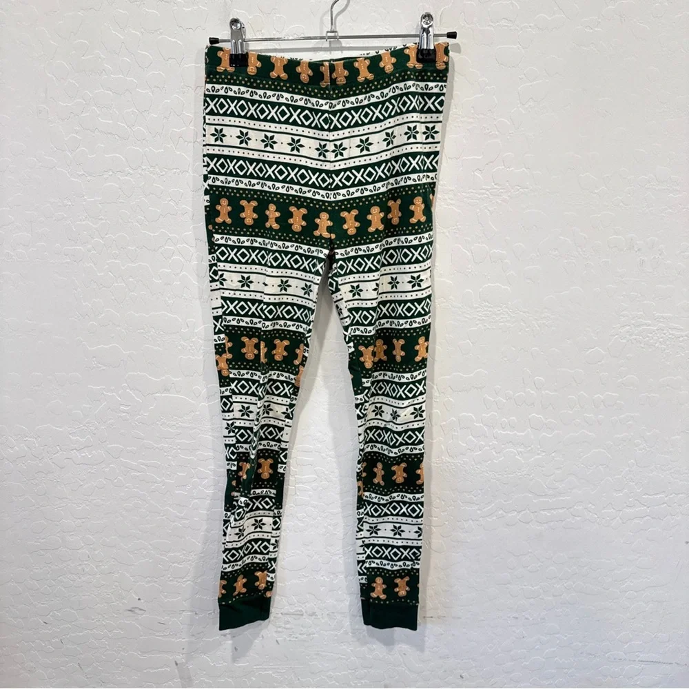 LC Lauren Conrad Pajama Set Girls 12 Green White Gingerbread Man Christmas